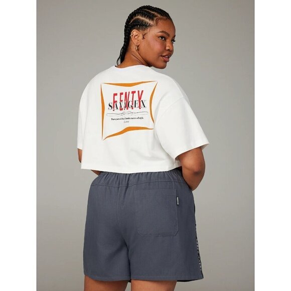 Savage X Fenty White Essential Heavy Jersey Back Page Cropped T-Shirt M - Picture 1 of 7